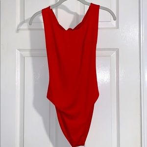 Sexy backless tie red bodysuit, size small